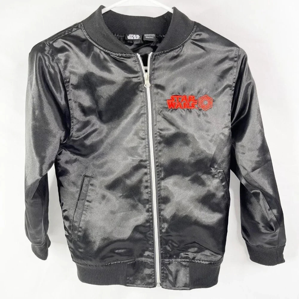 Youth Small Star Wars Satin Bomber Jacket Black Tie Fighter Empire full zip